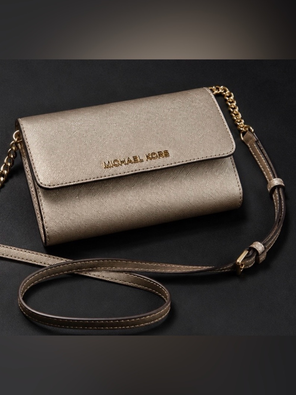 Michael Kors Metallic Gold Crossbody Wallet